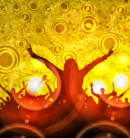 People gathered in harmonious surrealism