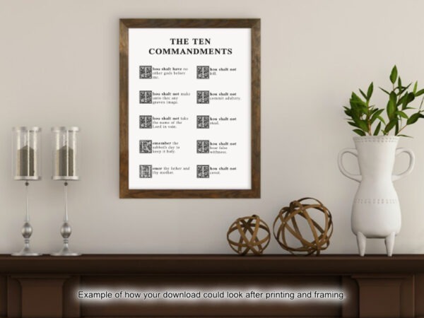 The Ten commandments framed over a fireplace wall art