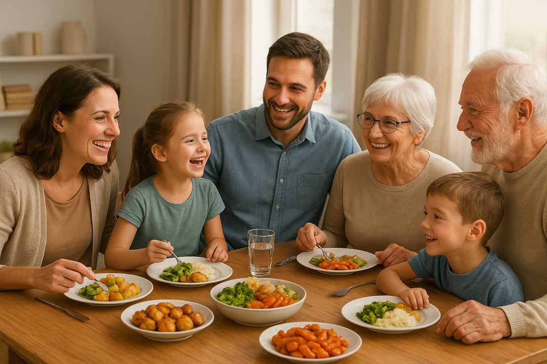 Happy Family at dinner table with no cell phones