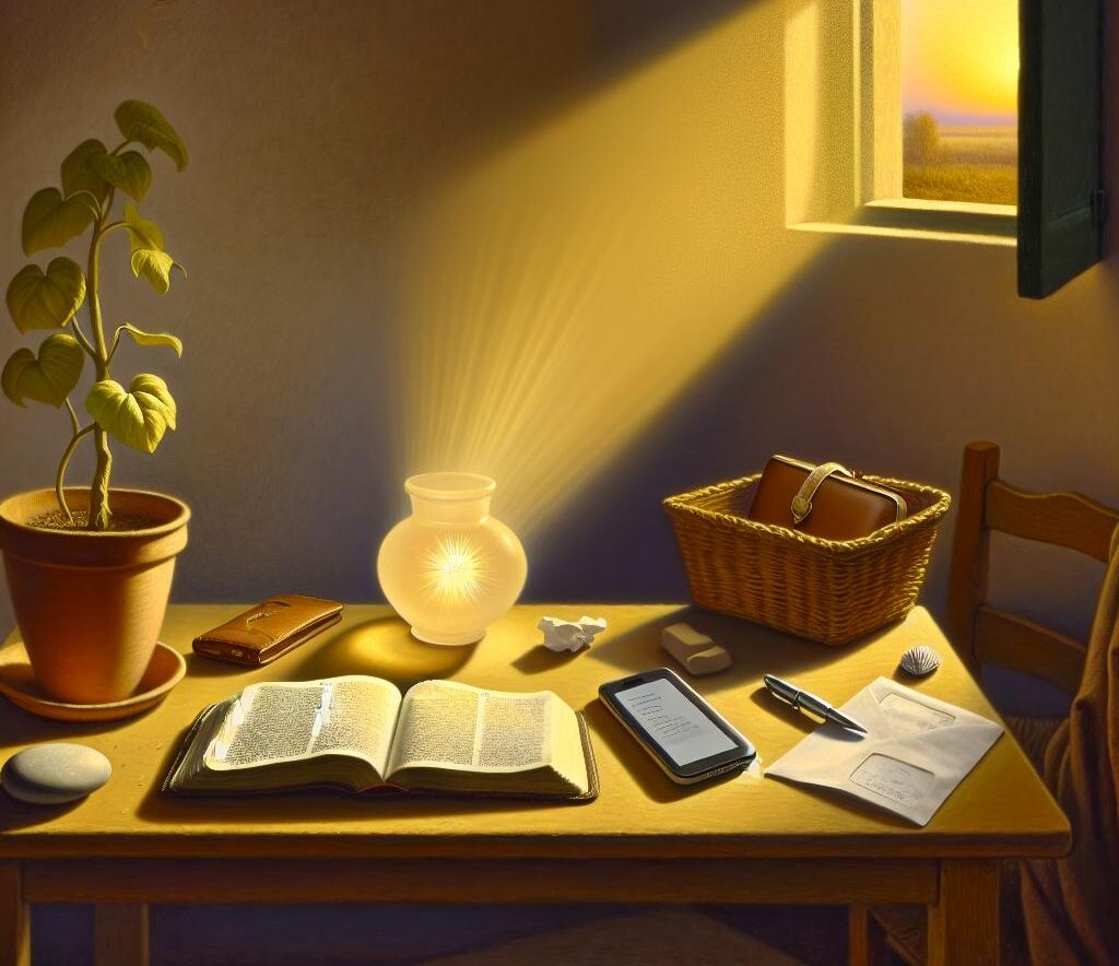 Cozy study with warm sunlight glow