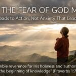 Woman praying in reverence in a mountainous setting with text overlays