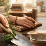 Hands holding simple tools in service, symbolizing ordinary faithfulness in Christian life