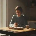 A person reading the Bible quietly amid a busy digital and cultural backdrop