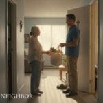 A Christian quietly helping a neighbor with groceries in an everyday setting