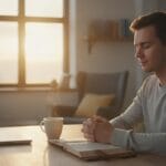 Man praying and journaling while waiting patiently with hope and trust in God